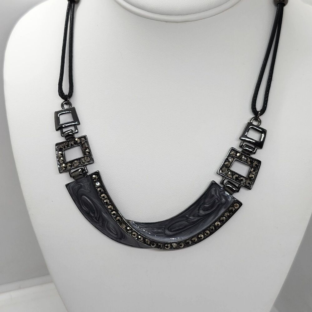 Black Enamel Rhinestone Collar Necklace